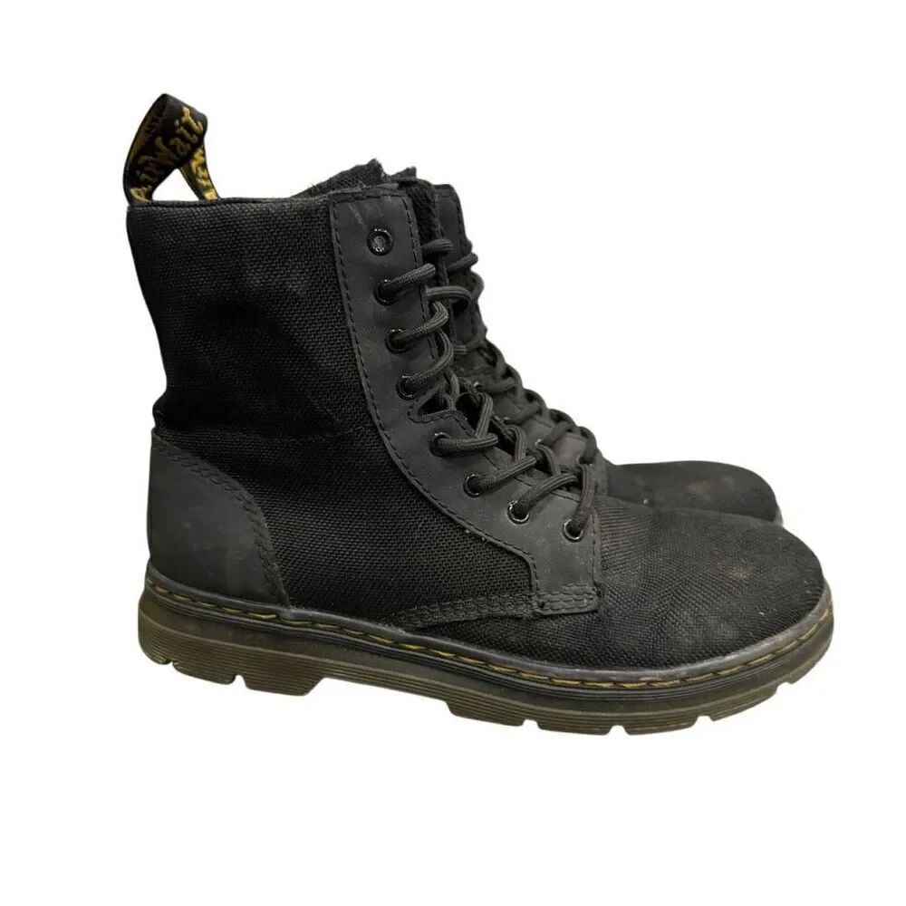 Doc Martens Dr Combs J AW004 Black Combat Boots Canvas Zip Size Men's 4 Womens 5